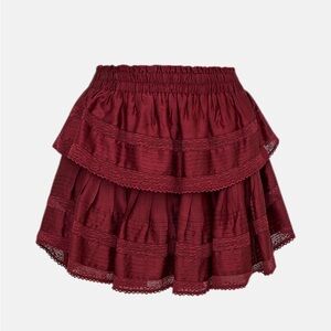 LOVESHACKFANCY RUFFLE MINI TIERED SKIRT OXBLOOD. Size XL. MSRP 275
